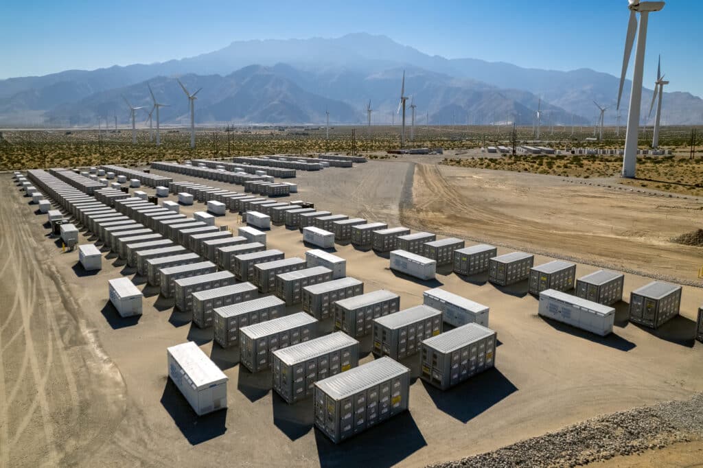 Battery storage array at power plant in the desert near Palm Springs.