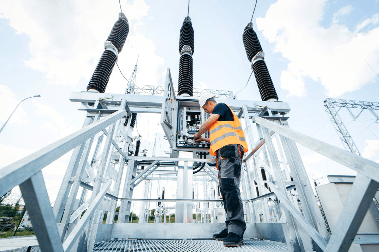 Man fixing a substation